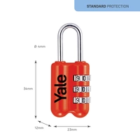 YALE YP2/23/128/1R Vorhängeschloss 23mm Rot Zahlenschloss YALE YP2/23/128/1R Vorhängeschloss 23mm Rot Zahlenschloss