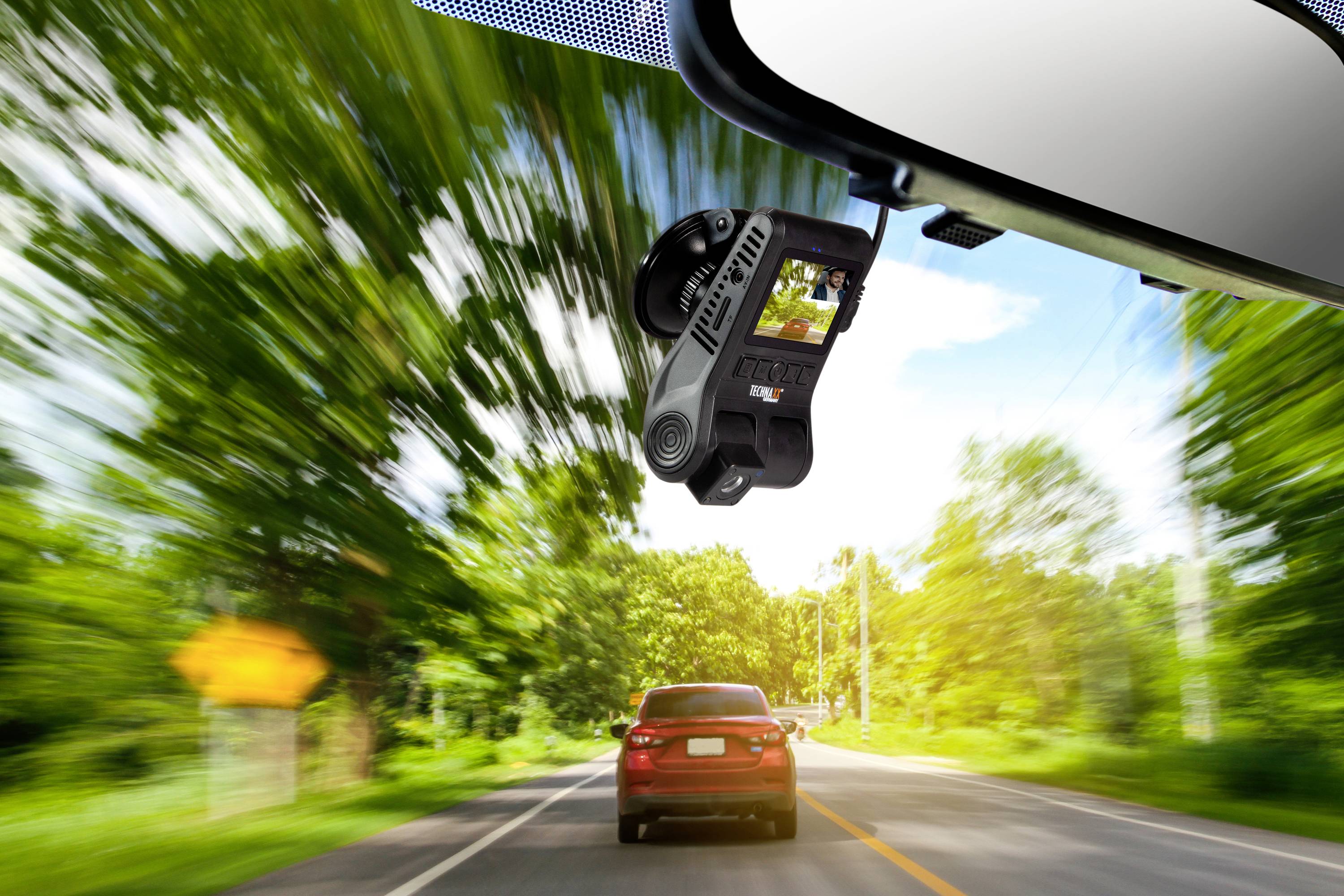 Technaxx TX-185 Dashcam Blickwinkel horizontal max.=120 ° 5 V Display, Dual-Kamera, G-Sensor, Innenraumkamera, Akku, Schleifenaufzeichnung