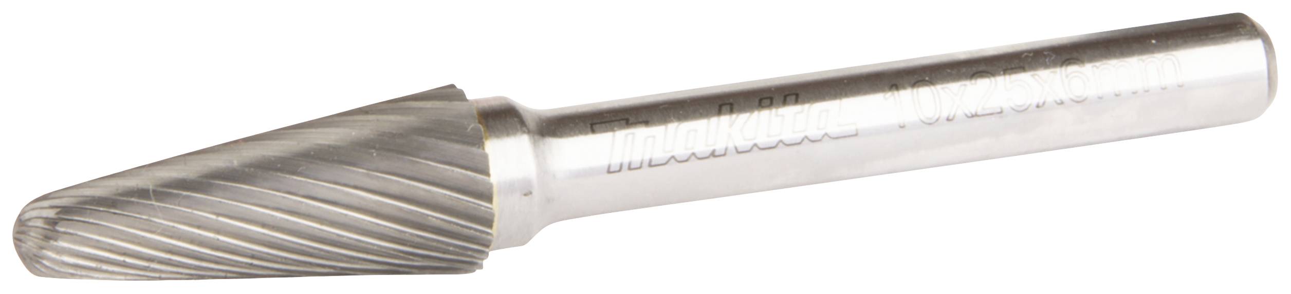 Ein konisch geformter Frässtift aus Metall mit spiralförmigen Schneiden, verwendet für Metallbearbeitung und präzise Schleifarbeiten.