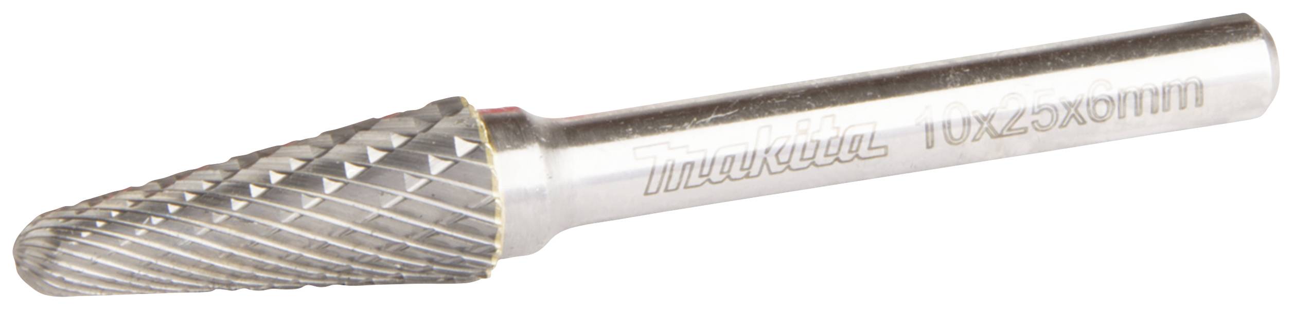 Ein kegelförmiger Frässtift aus Stahl mit Spiralmuster. Auf der Seite ist 'Makita' eingraviert, geeignet für präzise Bohrarbeiten.