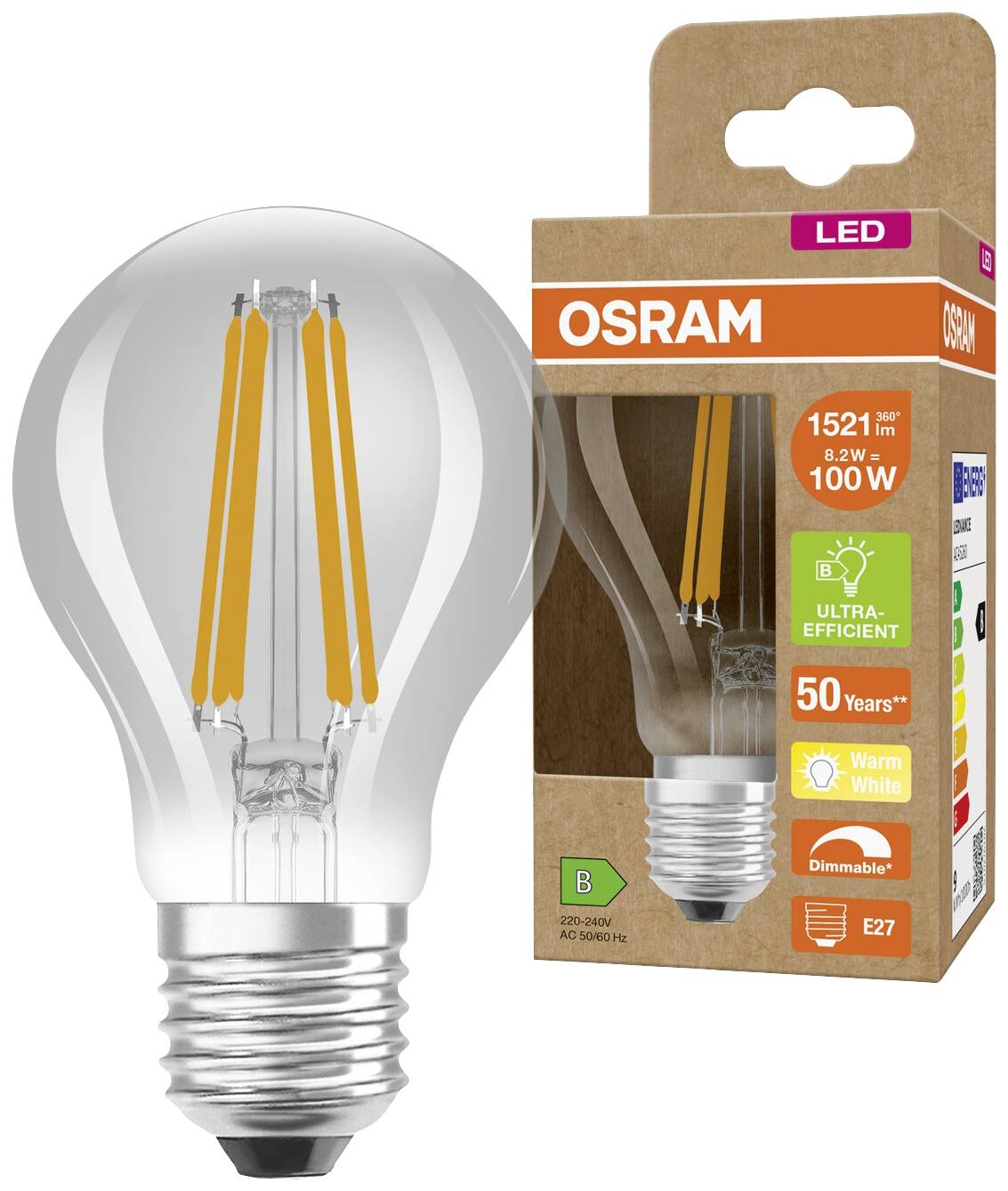 OSRAM HOMELIGHTING 4099854065392 LED EEK B (A - G) E27 Kolbenform 8.2W = 100W Warmweiß (Ø x H) 60mm x 60mm dimmbar 1St.