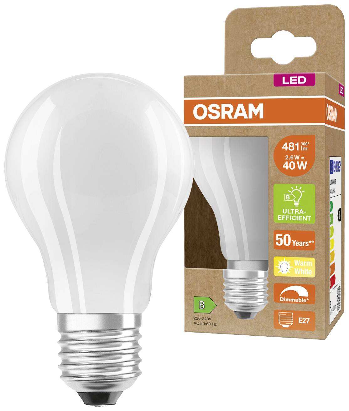 OSRAM HOMELIGHTING 4099854065842 LED EEK B (A - G) E27 Kolbenform 2.6W = 40W Warmweiß (Ø x H) 60mm x 60mm dimmbar 1St.