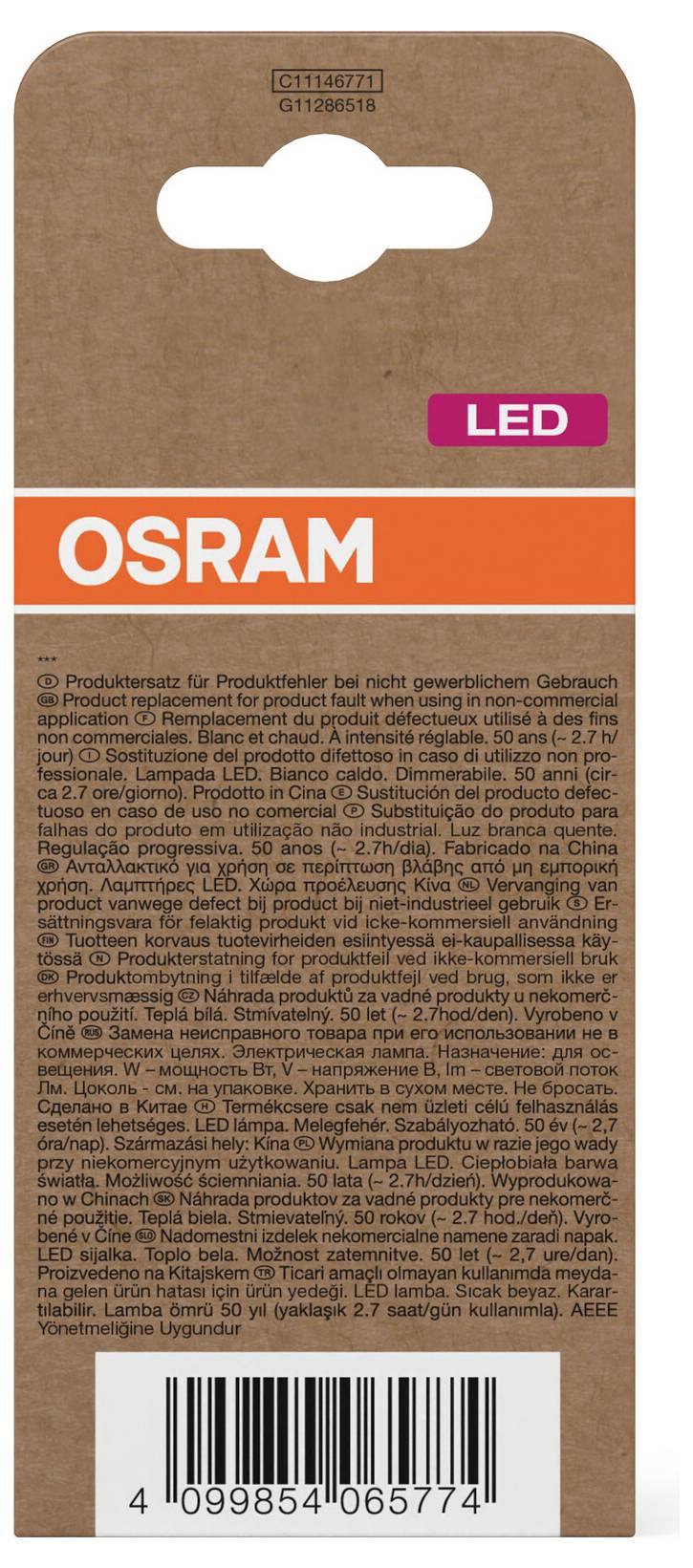 OSRAM LED-Glühbirne in Verpackung mit orangem Band, rosa 
