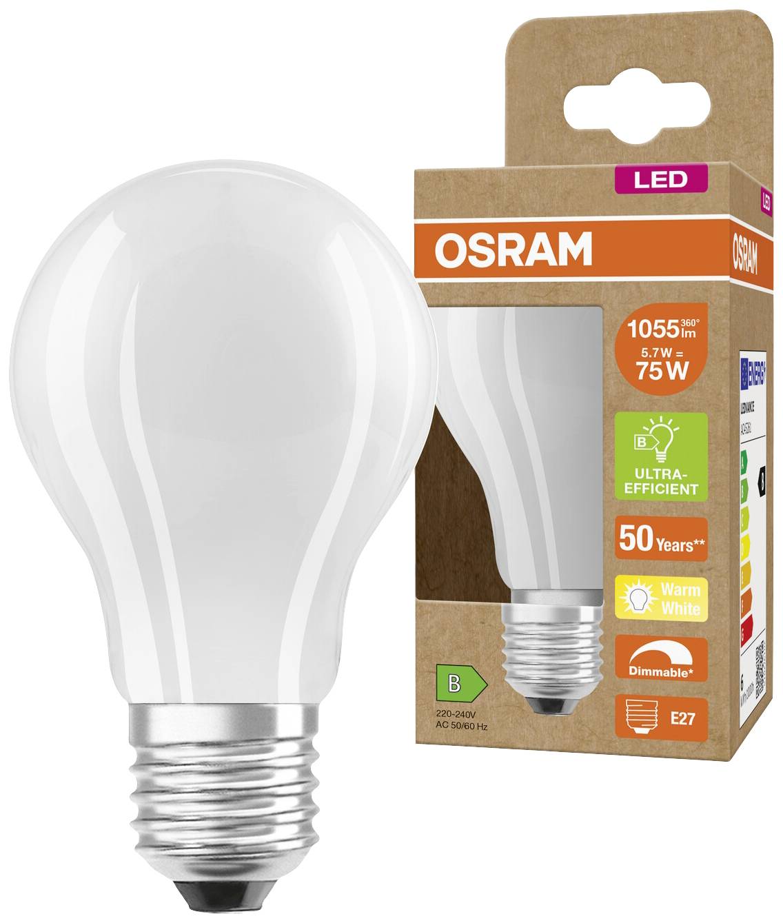 OSRAM HOMELIGHTING 4099854065637 LED EEK B (A - G) E27 Kolbenform 5.7W = 75W Warmweiß (Ø x H) 60mm x 60mm dimmbar 1St.