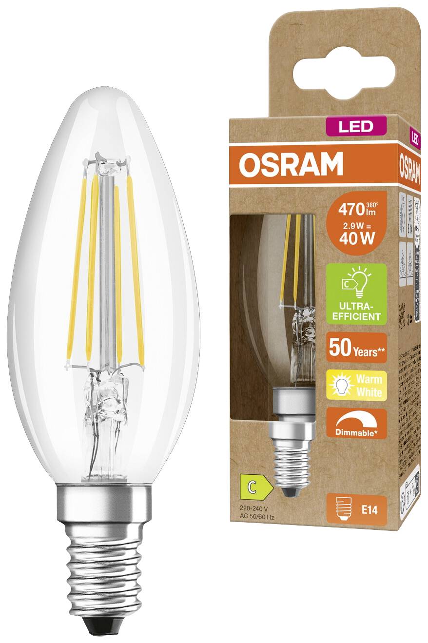 OSRAM HOMELIGHTING 4099854065989 LED EEK C (A - G) E14 Kerzenform 2.9W = 40W Warmweiß (Ø x H) 35mm x 35mm dimmbar 1St.