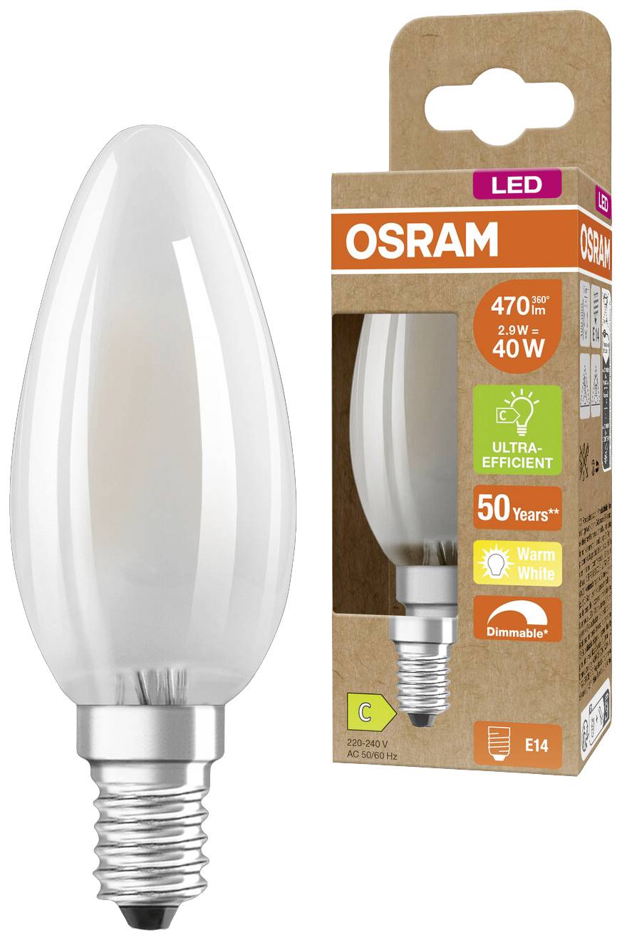 OSRAM HOMELIGHTING 4099854066085 LED EEK C (A - G) E14 Kerzenform 2.9W = 40W Warmweiß (Ø x H) 35mm x 35mm dimmbar 1St.