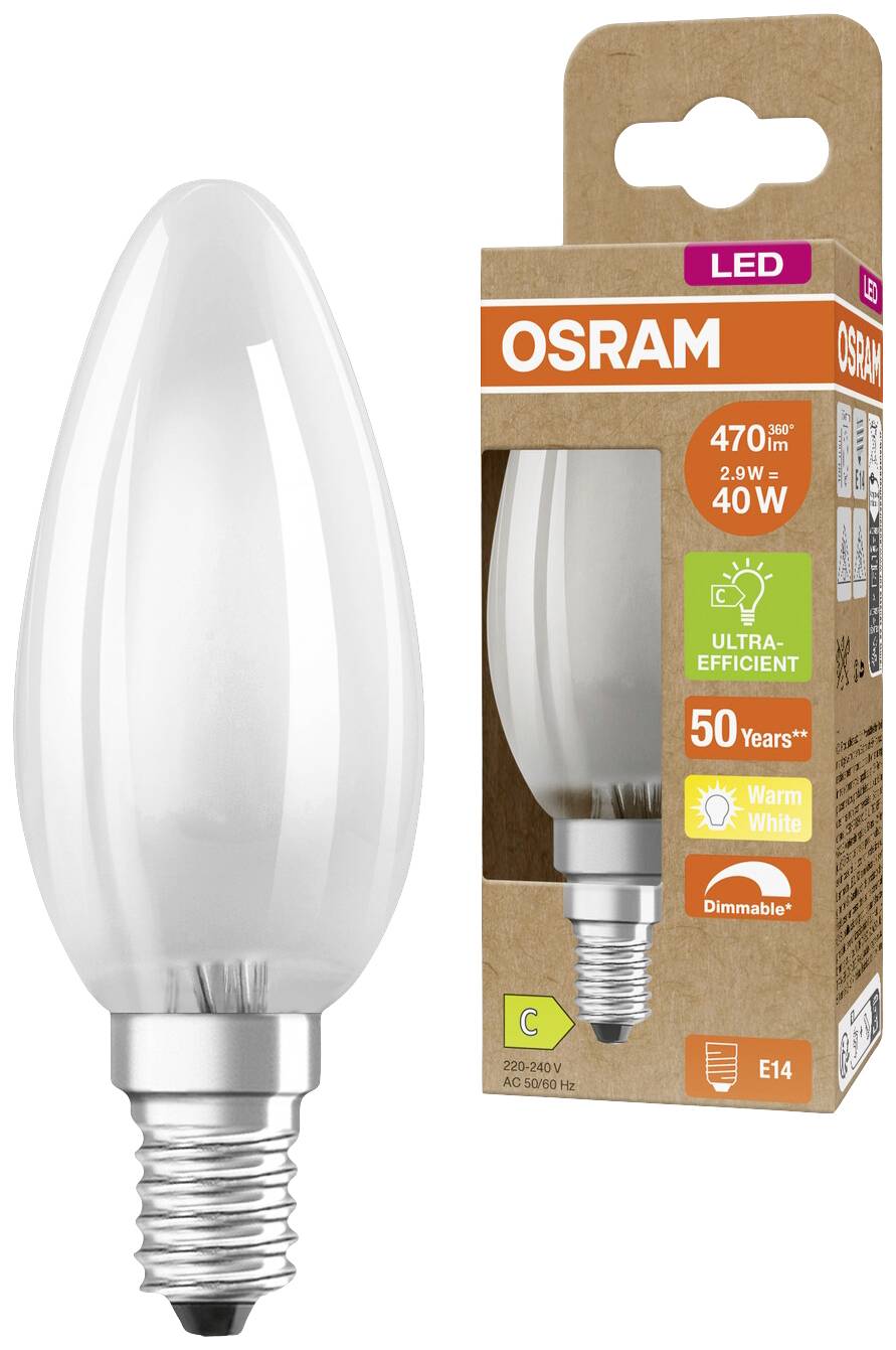 OSRAM HOMELIGHTING 4099854066085 LED EEK C (A - G) E14 Kerzenform 2.9W = 40W Warmweiß (Ø x H) 35mm x 35mm dimmbar 1St.