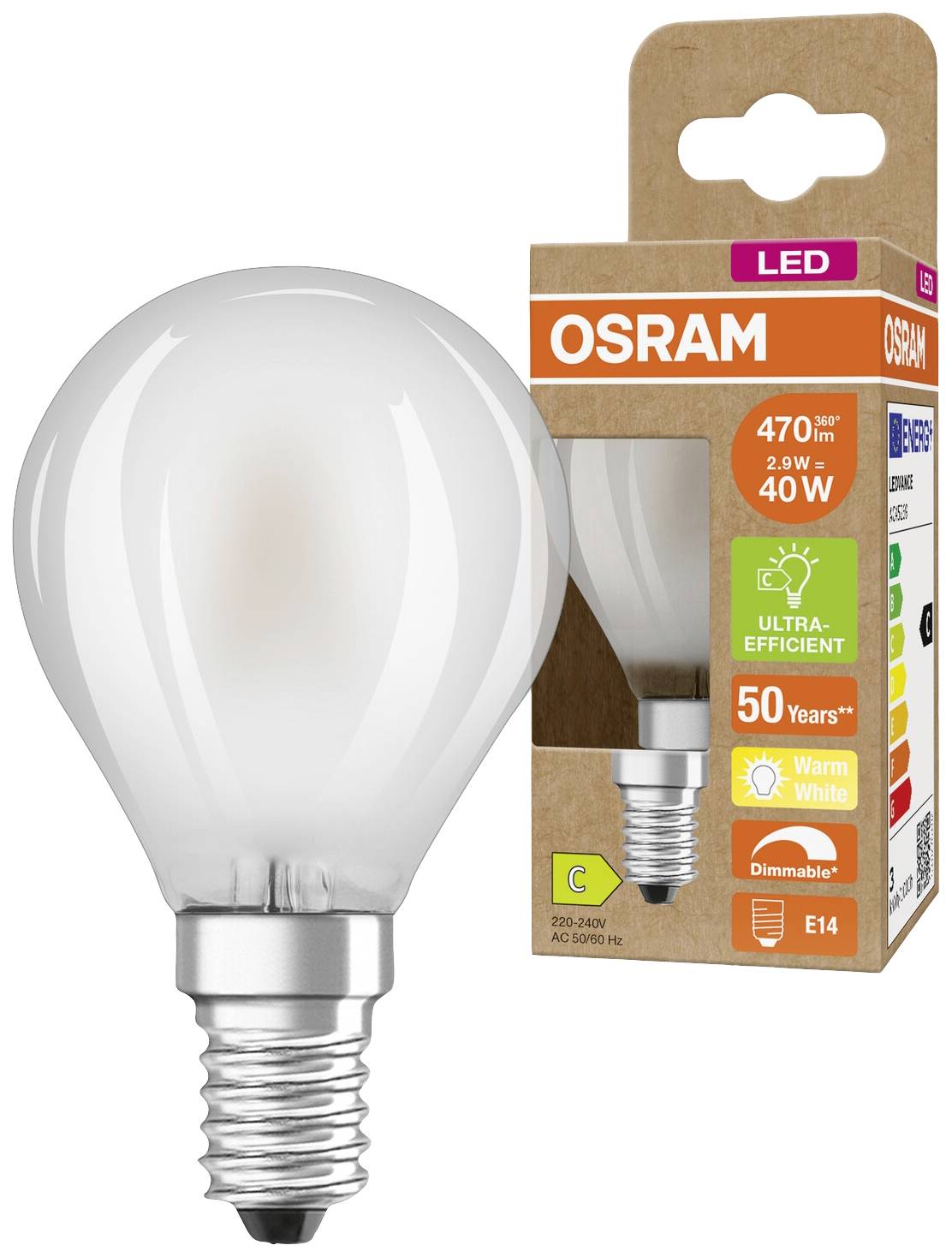 OSRAM HOMELIGHTING 4099854066351 LED EEK C (A - G) E14 Globe (mini) 2.9W = 40W Warmweiß (Ø x H) 45mm x 45mm dimmbar 1St.