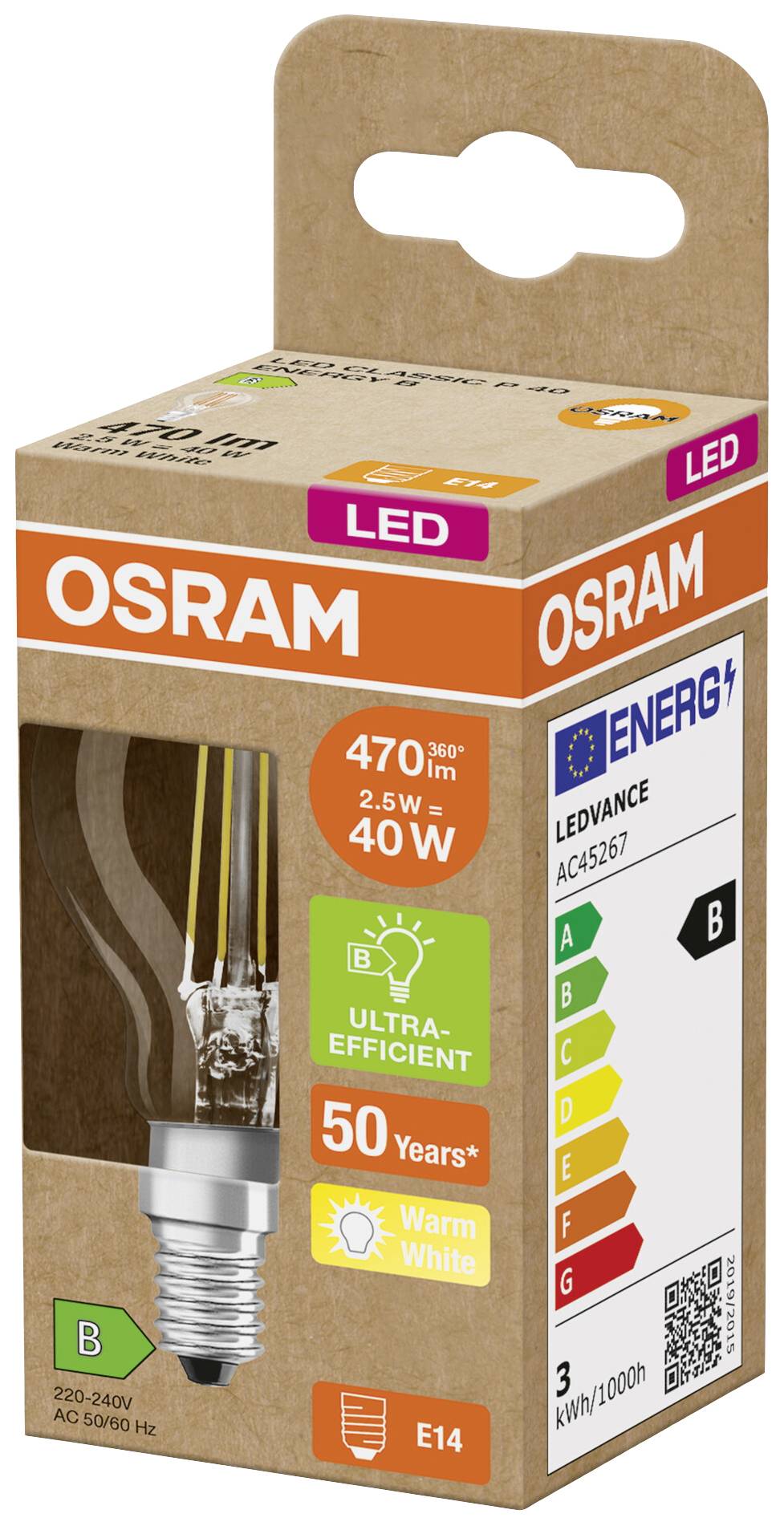 OSRAM HOMELIGHTING 4099854066290 LED EEK B (A - G) E14 Globe (mini) 2.5 W = 40 W Warmweiß (Ø x H) 45 mm x 45 mm 1 St.