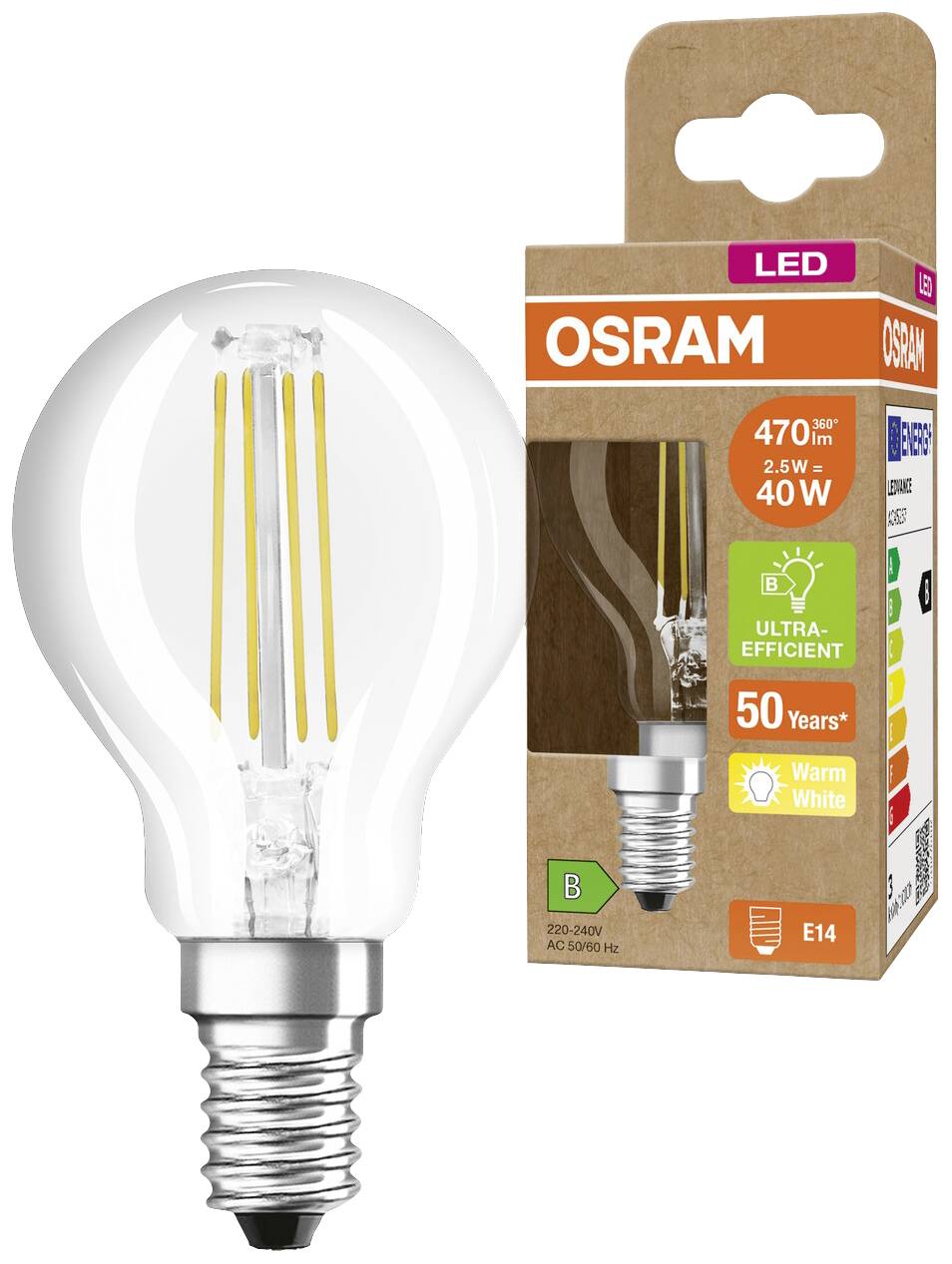 OSRAM HOMELIGHTING 4099854066290 LED EEK B (A - G) E14 Globe (mini) 2.5 W = 40 W Warmweiß (Ø x H) 45 mm x 45 mm 1 St.