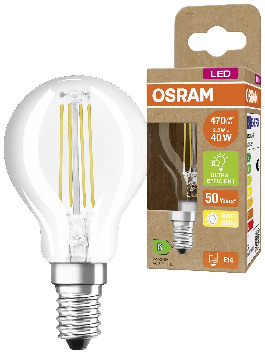 OSRAM HOMELIGHTING 4099854066290 LED EEK B (A - G) E14 Globe (mini) 2.5 W = 40 W Warmweiß (Ø x H) 45 mm x 45 mm 1 St.
