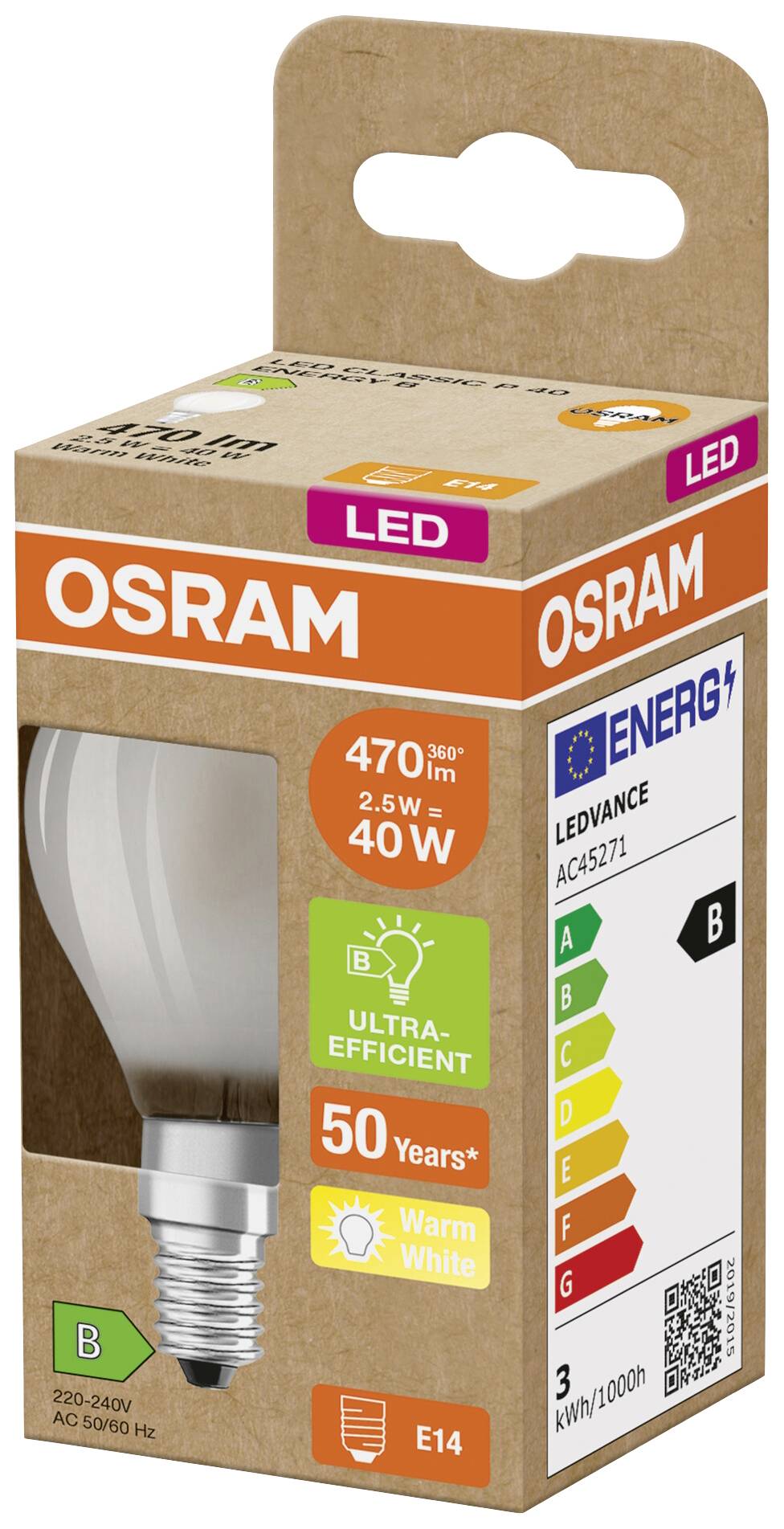 OSRAM HOMELIGHTING 4099854066436 LED EEK B (A - G) E14 Globe (mini) 2.5W = 40W Warmweiß (Ø x H) 45mm x 45mm 1St.