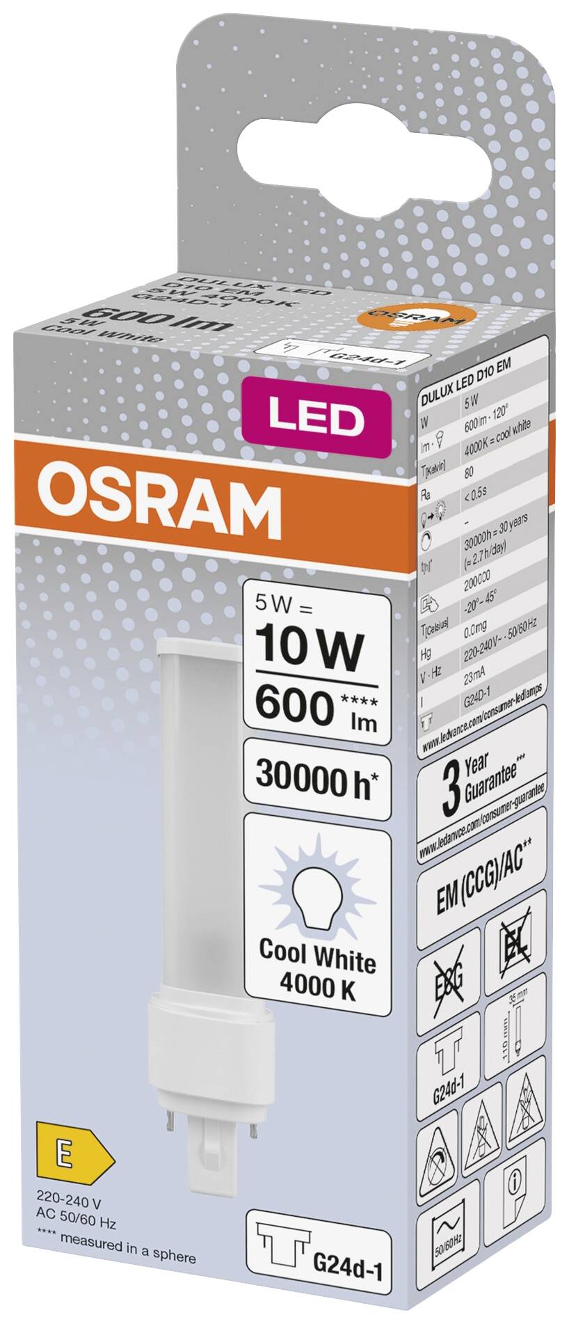 OSRAM HOMELIGHTING 4058075823358 LED EEK E (A - G) G24d-1 5W = 10W Neutralweiß (Ø x H) 35mm x 35mm 1St.