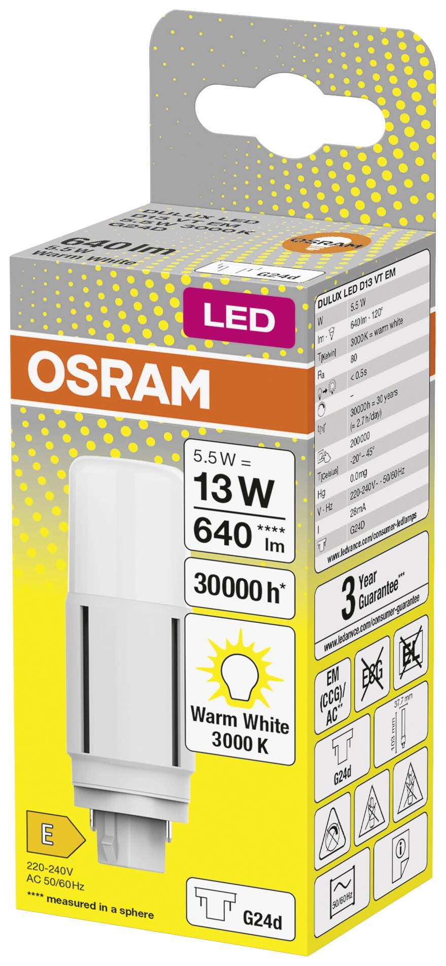 OSRAM HOMELIGHTING 4058075824492 LED EEK E (A - G) G24-d 5.5 W = 13 W Warmweiß (Ø x H) 37.70 mm x 37.70 mm 1 St.