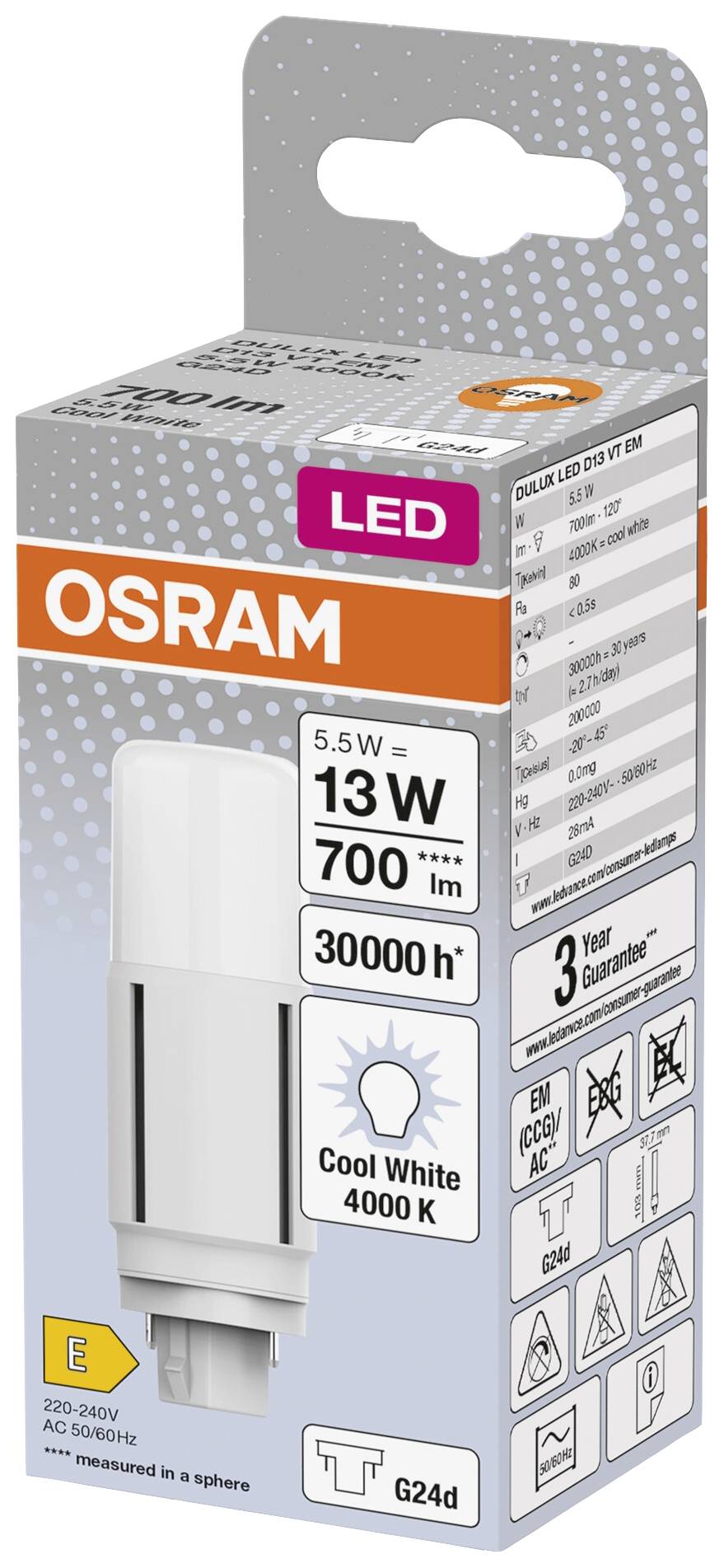 OSRAM HOMELIGHTING 4058075824515 LED EEK E (A - G) G24-d 5.5W = 13W Neutralweiß (Ø x H) 37.70mm x 37.70mm 1St.