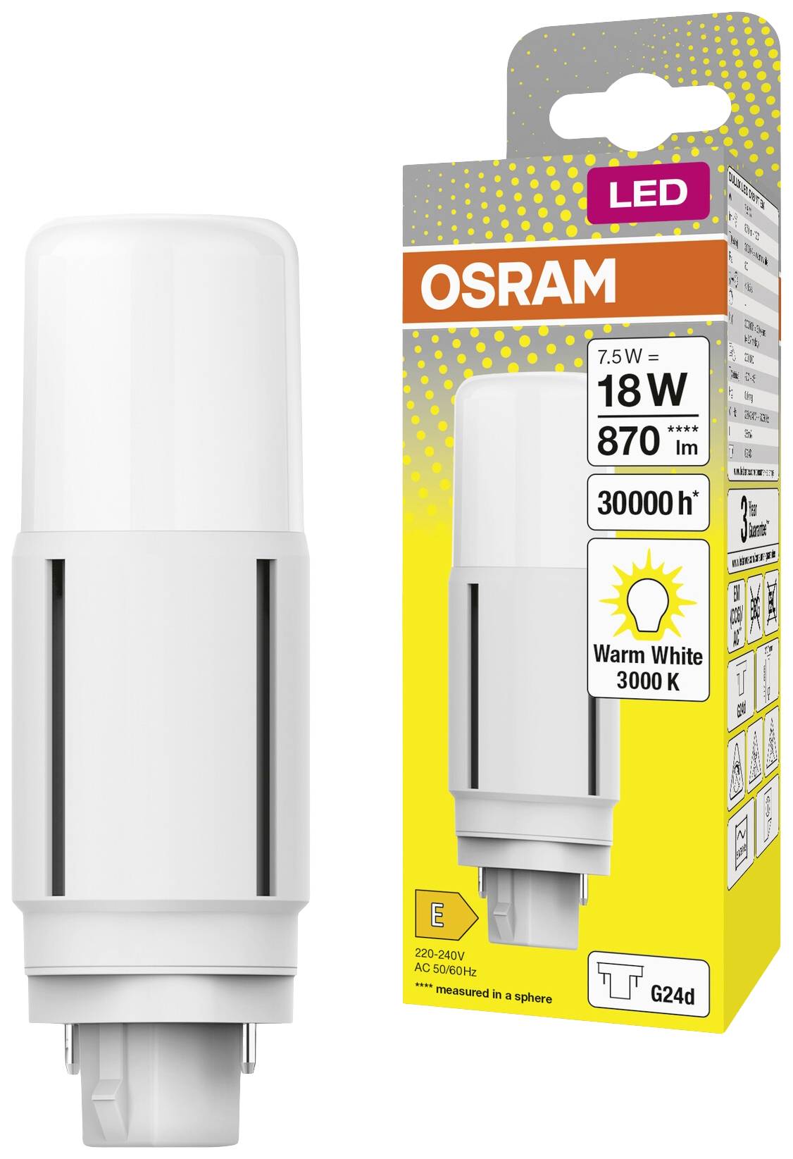 OSRAM HOMELIGHTING 4058075824539 LED EEK E (A - G) G24-d 7.5 W = 18 W Warmweiß (Ø x H) 37.70 mm x 37.70 mm 1 St.