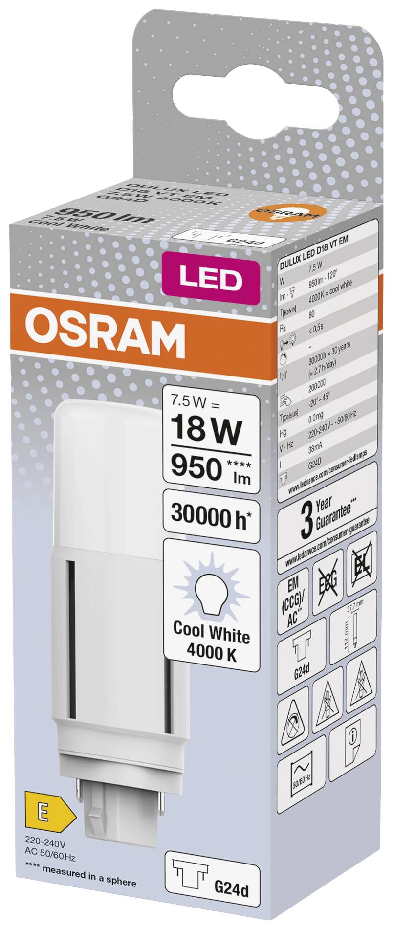 OSRAM HOMELIGHTING 4058075824553 LED EEK E (A - G) G24-d 7.5 W = 18 W Neutralweiß (Ø x H) 37.70 mm x 37.70 mm 1 St.