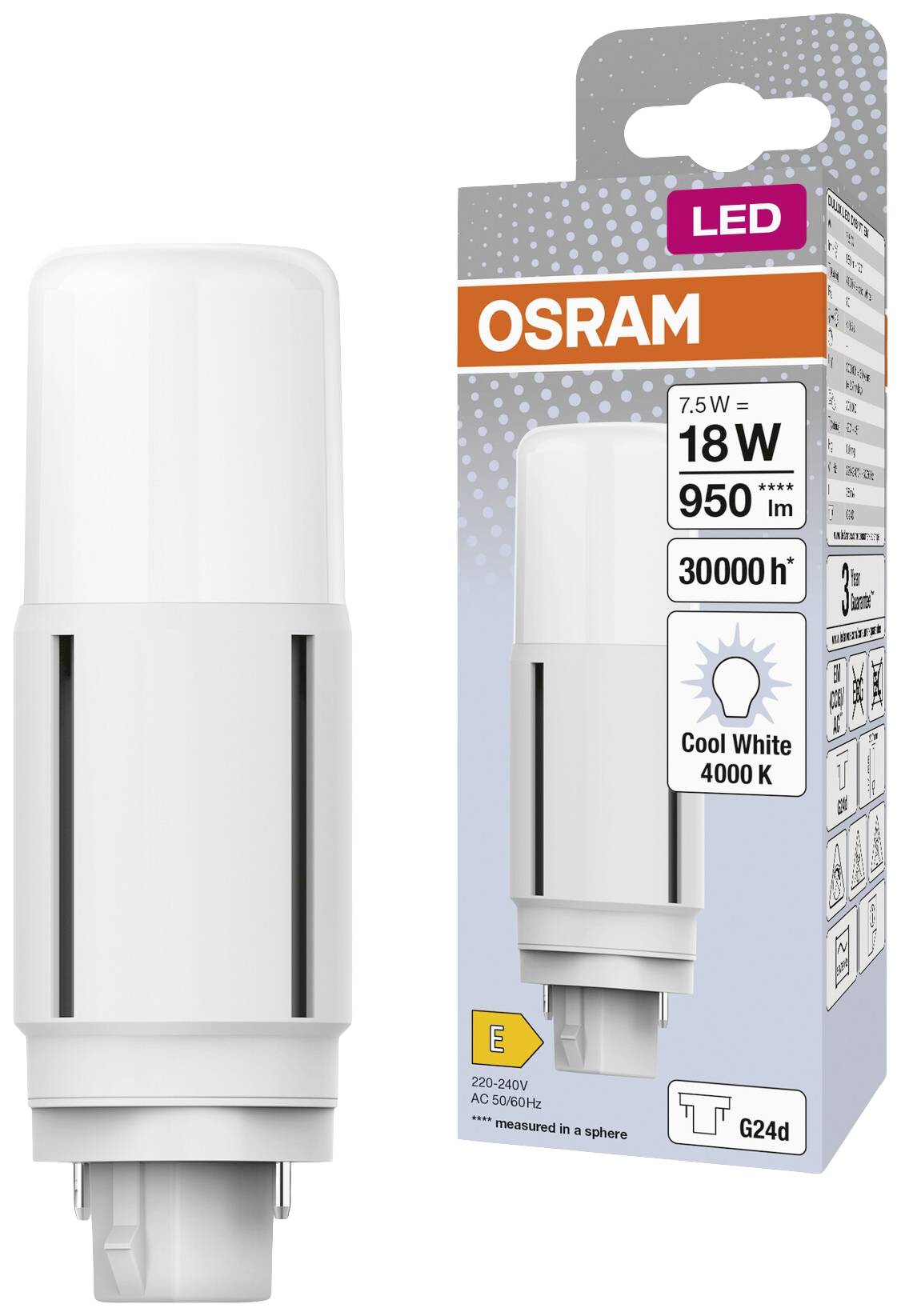 OSRAM HOMELIGHTING 4058075824553 LED EEK E (A - G) G24-d 7.5 W = 18 W Neutralweiß (Ø x H) 37.70 mm x 37.70 mm 1 St.