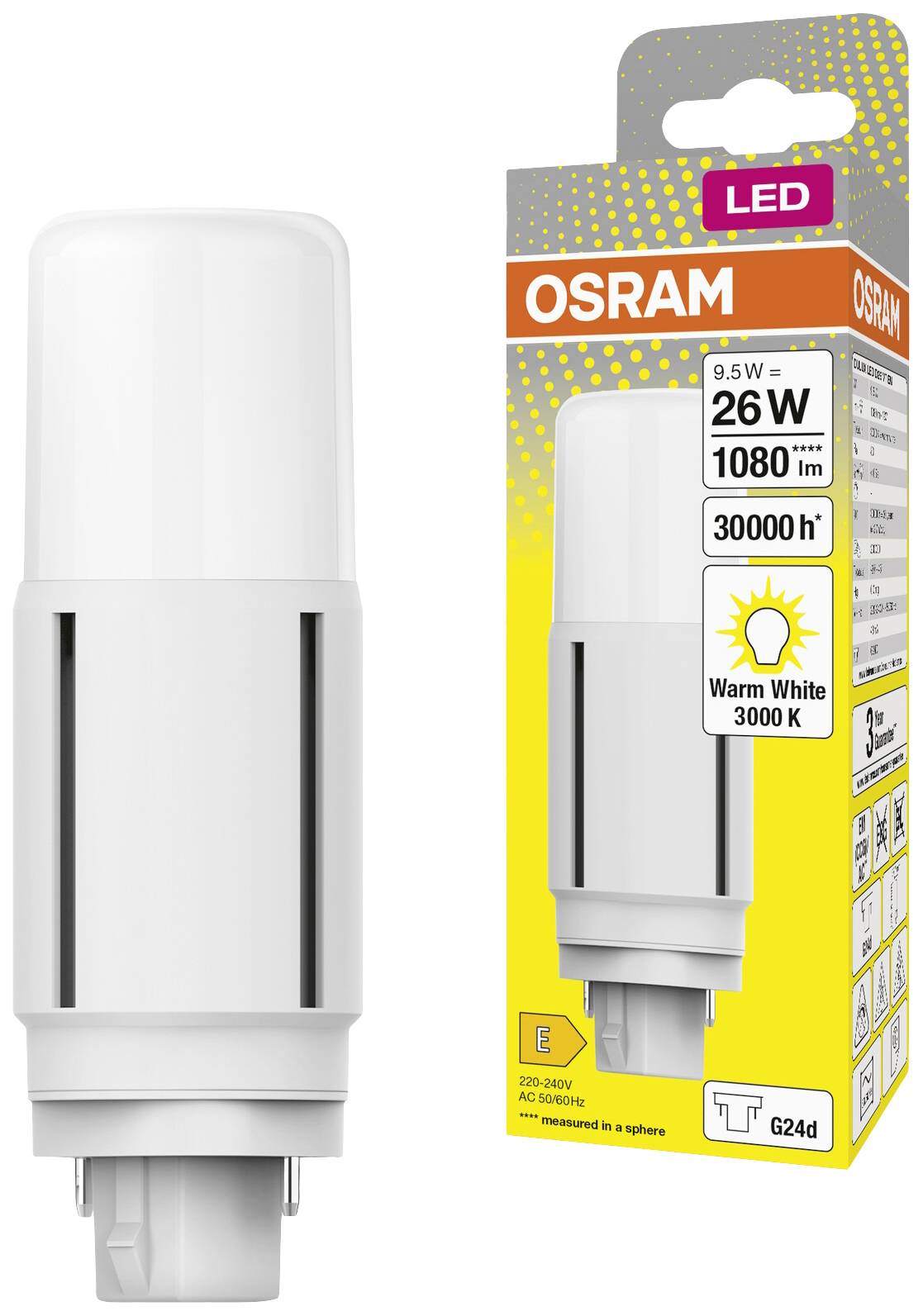 OSRAM HOMELIGHTING 4058075824577 LED EEK E (A - G) G24-d 9.5 W = 26 W Warmweiß (Ø x H) 37.70 mm x 37.70 mm 1 St.