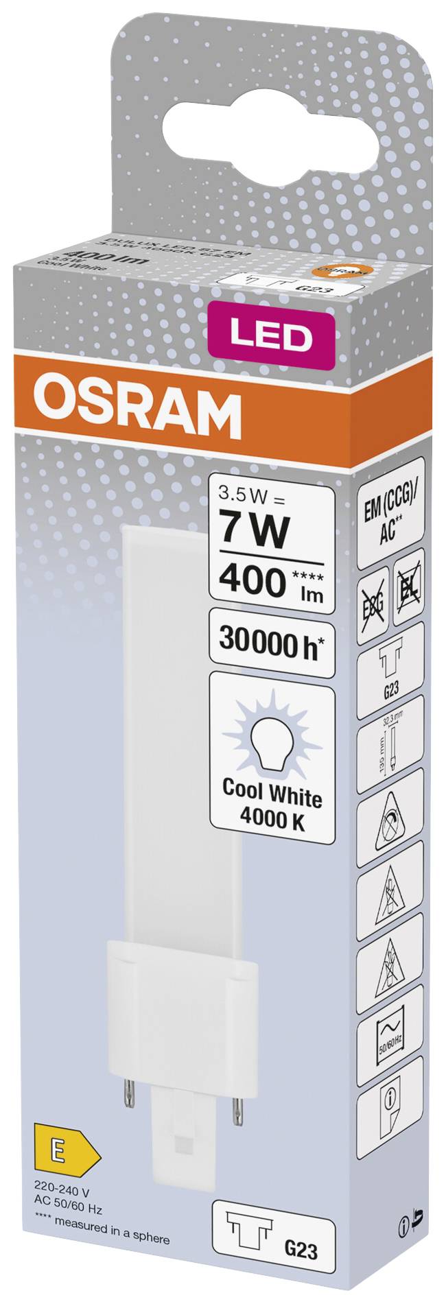 OSRAM HOMELIGHTING 4058075823556 LED EEK E (A - G) G23 3.5 W = 7 W Neutralweiß (Ø x H) 32.30 mm x 32.30 mm 1 St.
