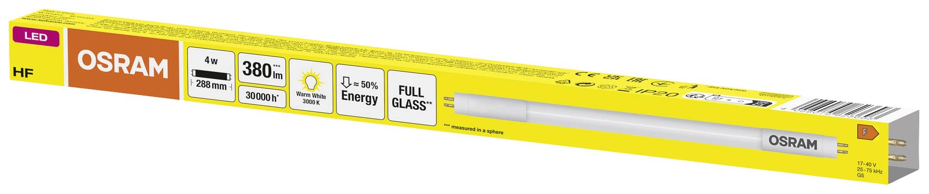 OSRAM HOMELIGHTING LED-Röhre EEK: F (A - G) G5 Röhrenform 4 W = 8 W Warmweiß (Ø x L) 18.50 mm x 288 mm 1 St.