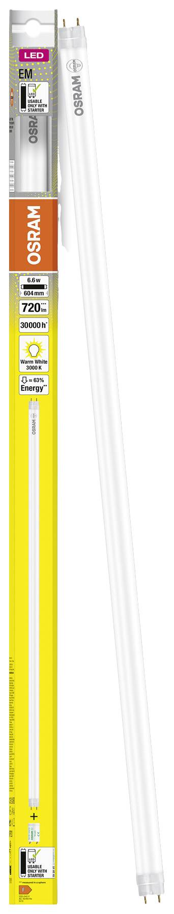 OSRAM HOMELIGHTING LED-Röhre EEK: F (A - G) G13 Röhrenform 6.6W = 18W Warmweiß (Ø x L) 26.80mm x 604mm 1St.