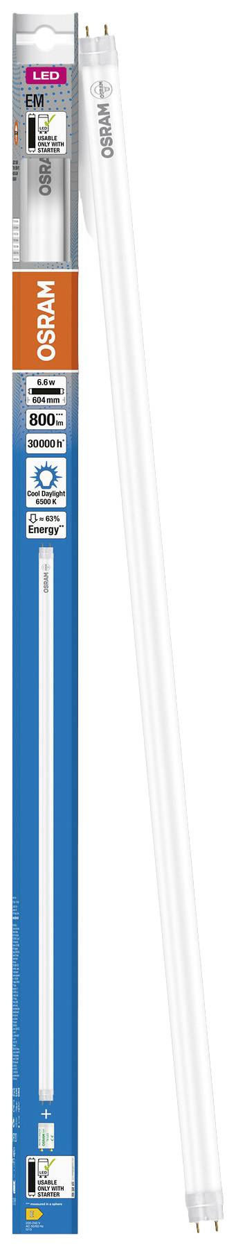 OSRAM HOMELIGHTING LED-Röhre EEK: E (A - G) G13 Röhrenform 6.6 W = 18 W Kaltweiß (Ø x L) 26.80 mm x 604 mm 1 St.