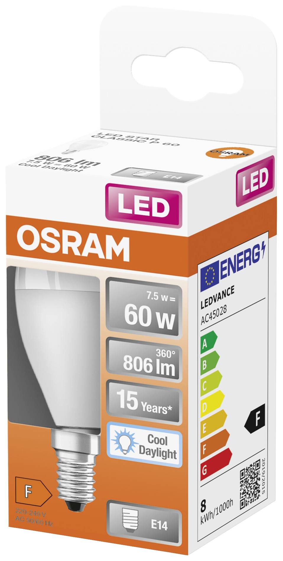 OSRAM HOMELIGHTING 4099854023125 LED EEK F (A - G) E14 Globe (mini) 7W = 60W Kaltweiß (Ø x H) 47mm x 47mm 1St.
