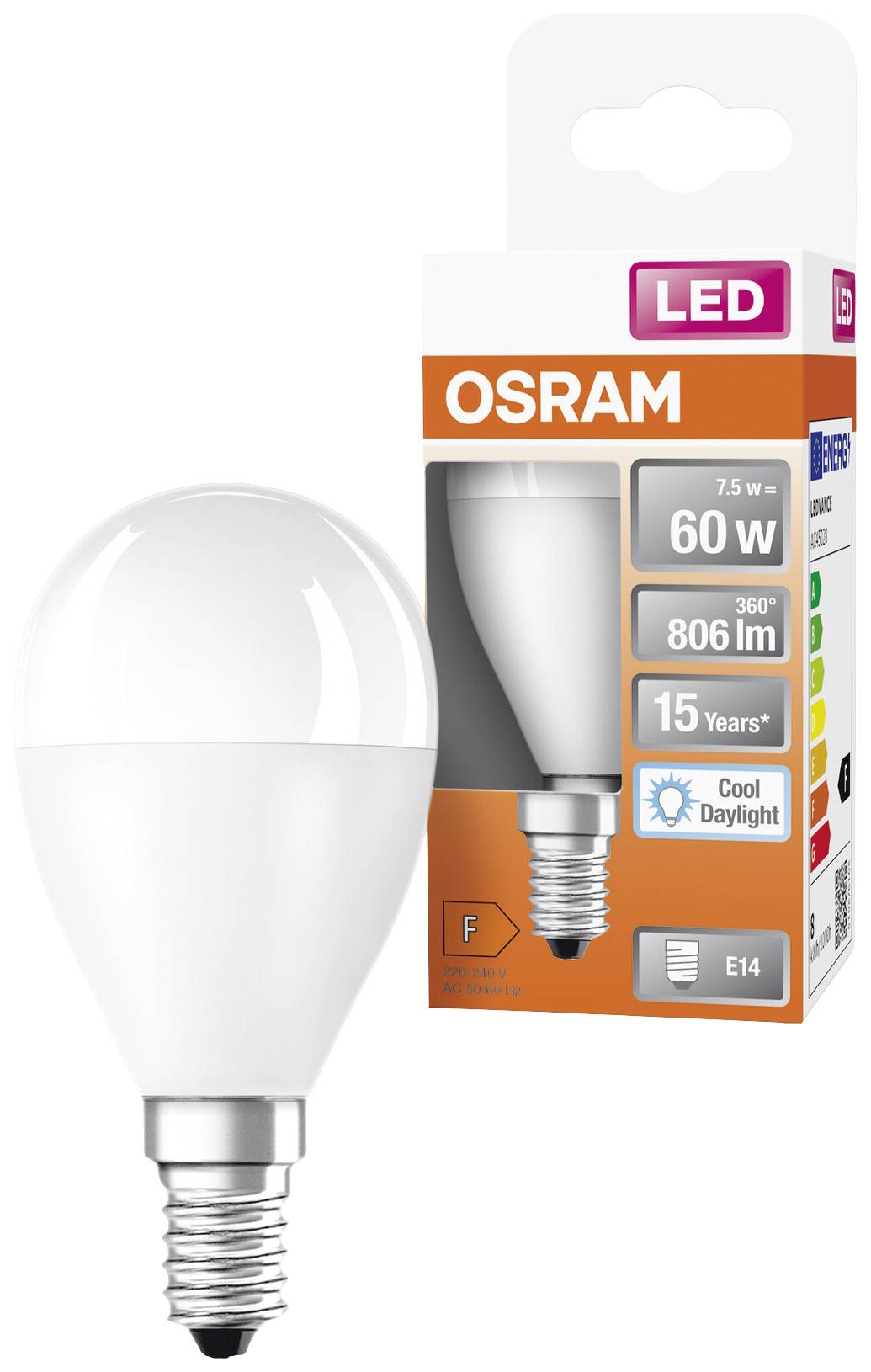 OSRAM HOMELIGHTING 4099854023125 LED EEK F (A - G) E14 Globe (mini) 7W = 60W Kaltweiß (Ø x H) 47mm x 47mm 1St.