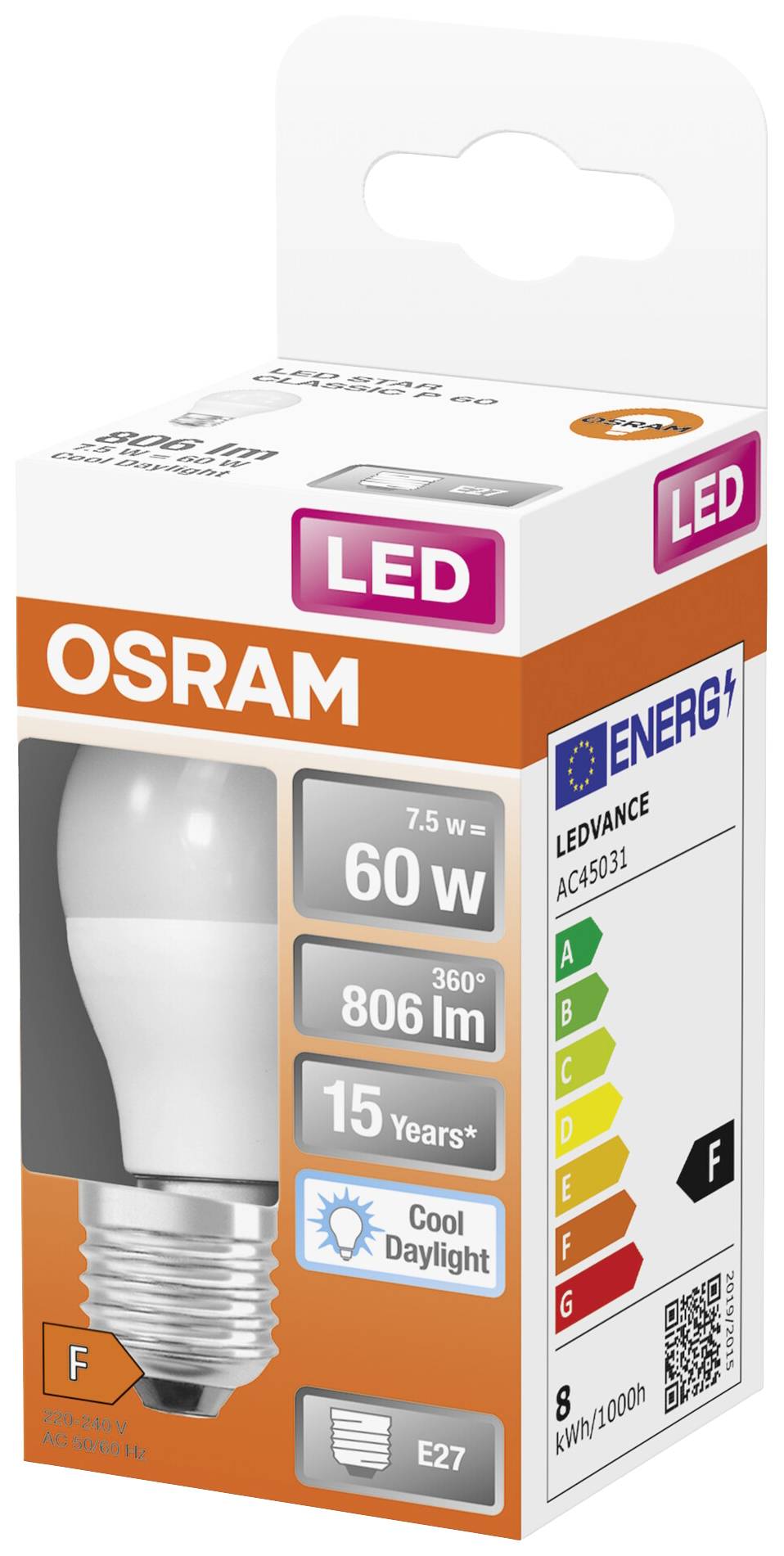 OSRAM HOMELIGHTING 4099854022029 LED EEK F (A - G) E27 Globe (mini) 7W = 60W Kaltweiß (Ø x H) 47mm x 47mm 1St.