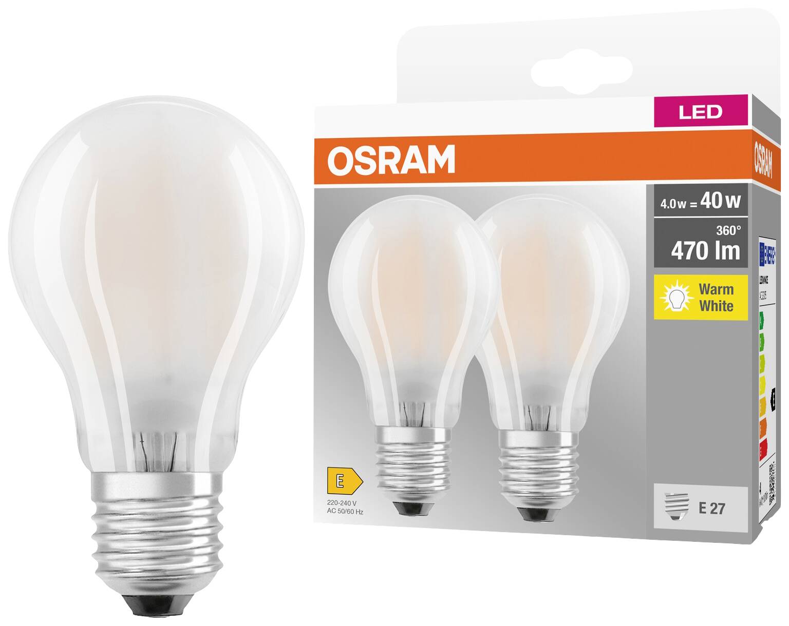 OSRAM HOMELIGHTING 4099854094248 LED EEK E (A - G) E27 Kerzenform 4W = 40W Warmweiß (Ø x H) 60mm x 60mm 2St.