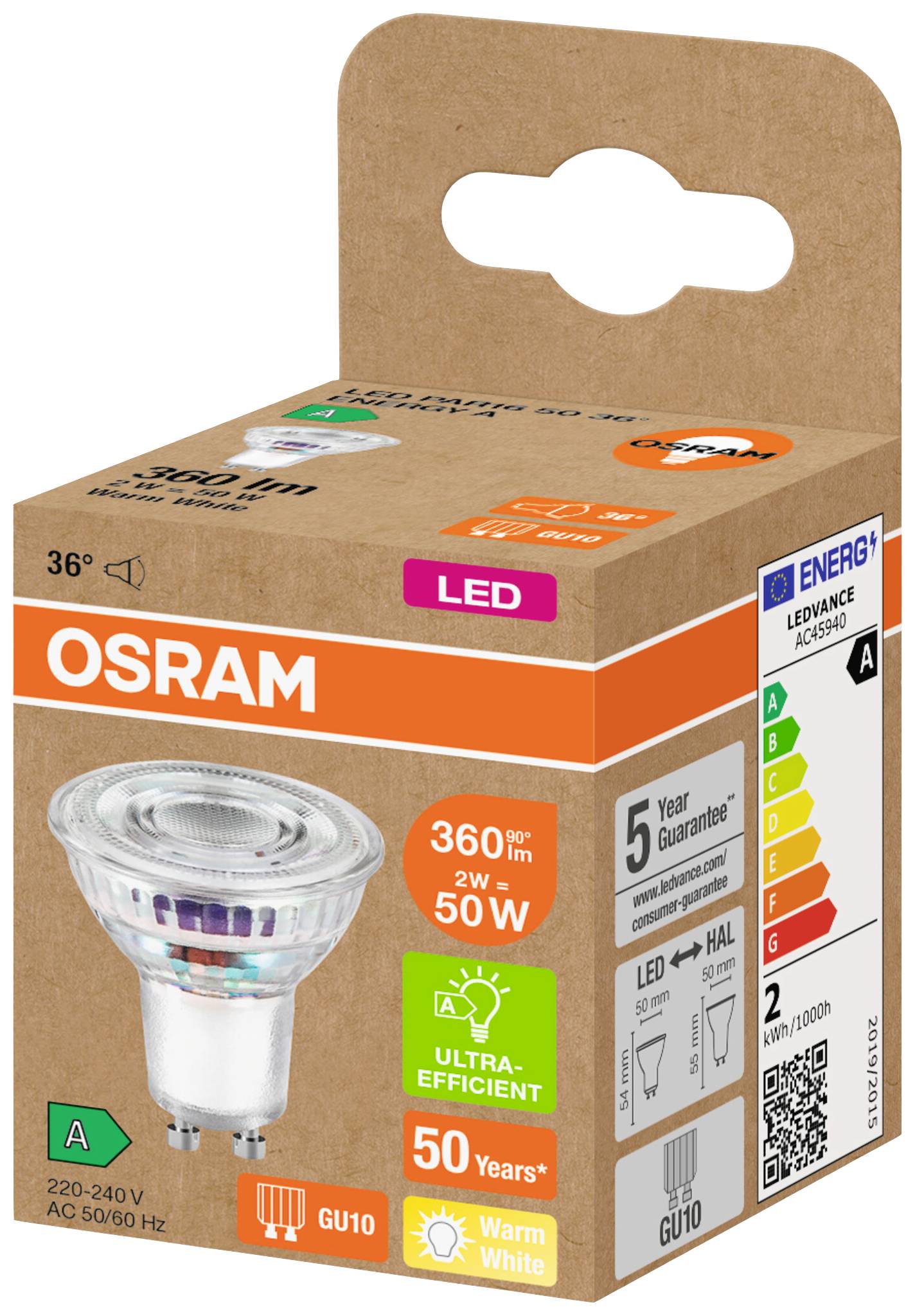 OSRAM HOMELIGHTING 4099854071713 LED EEK A (A - G) GU10 Reflektor 2W = 50W Warmweiß (Ø x H) 50mm x 50mm 1St.