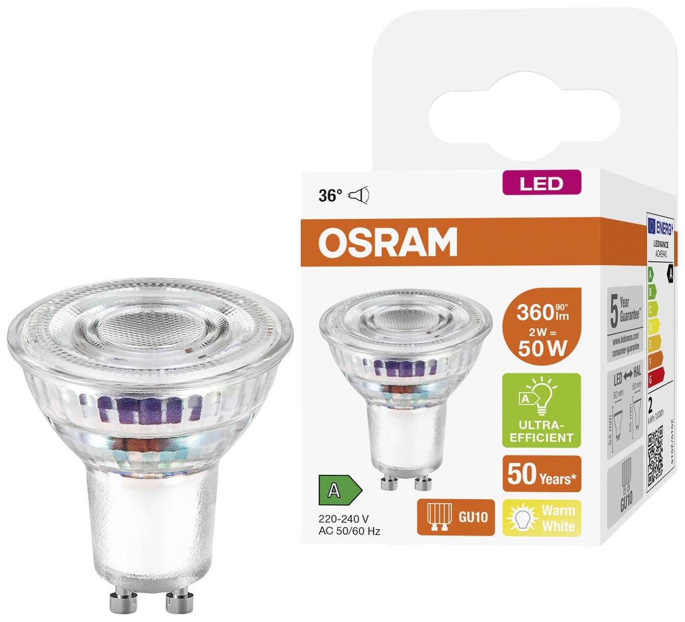 OSRAM HOMELIGHTING 4099854071713 LED EEK A (A - G) GU10 Reflektor 2W = 50W Warmweiß (Ø x H) 50mm x 50mm 1St.