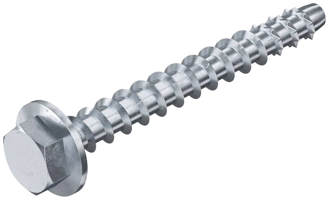 Metallschraube mit Sechskantkopf und gewundenem Gewinde, verwendet für feste Befestigungen in Metall- oder Holzverbindungen.