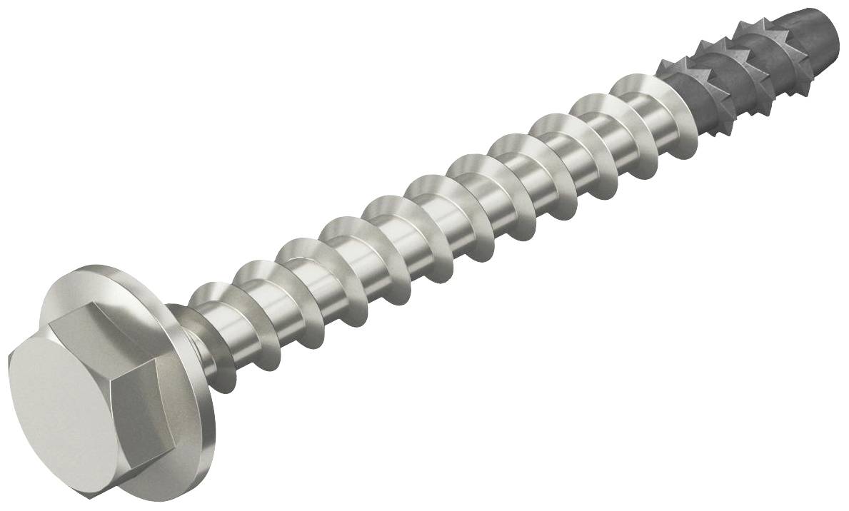 Metallschraube mit sechseckigem Kopf und gewelltem Gewinde, geeignet für den Einsatz in Konstruktionen und Maschinenbau.