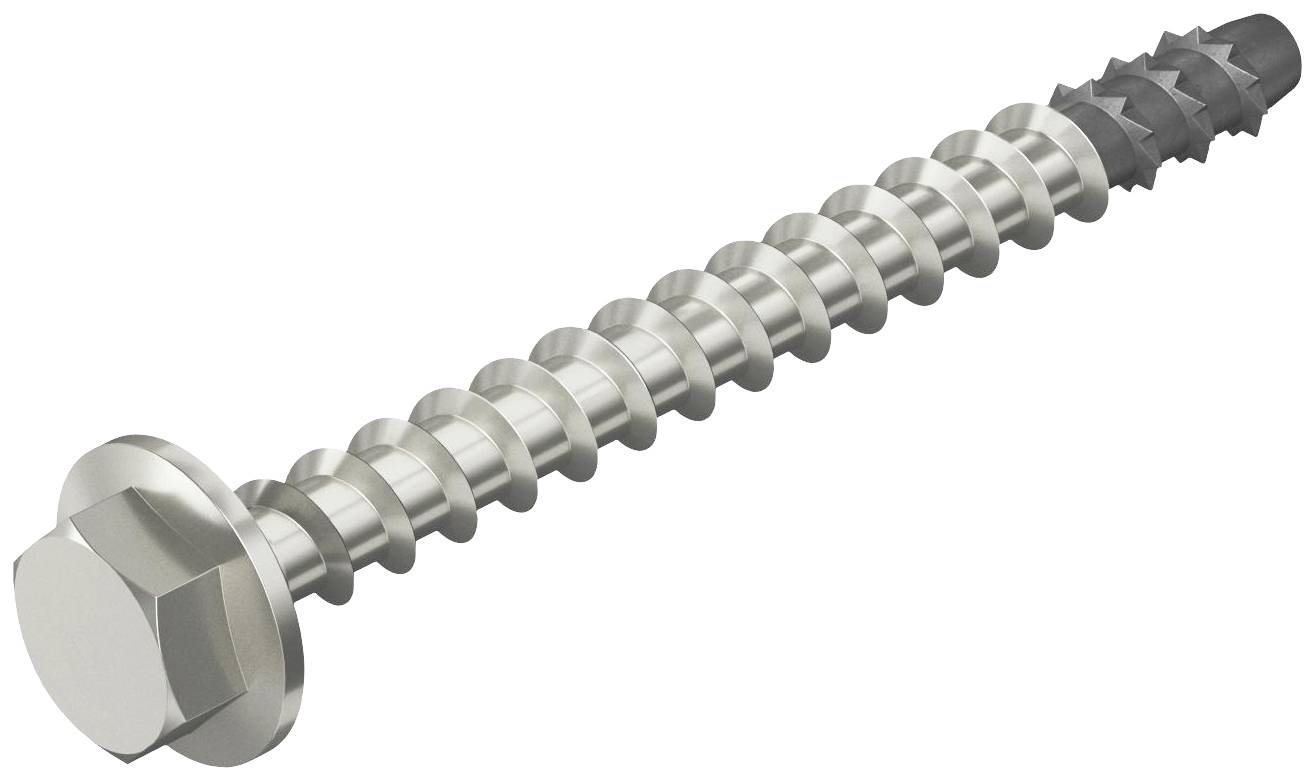 Metallschraube mit Sechskantkopf und spiralförmigen Gewinde. Geeignet für Holz- und Metallbefestigungen.