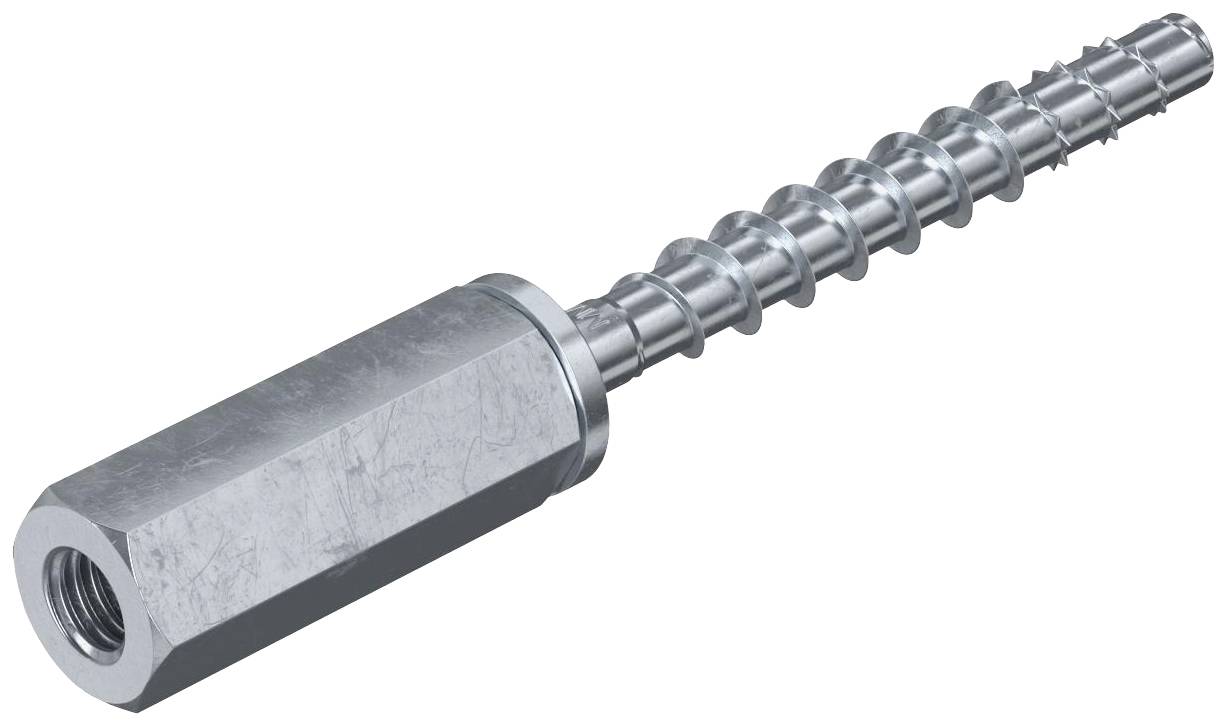 Ein Metallbolzen mit Schraubgewinde und Sechskantkopf, verwendet für feste Verbindungen in Bau- und Montageanwendungen.