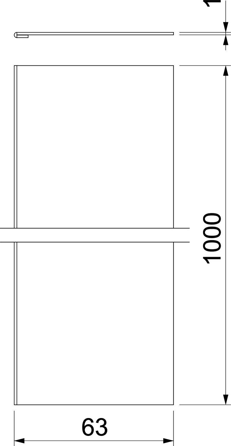 Technische Zeichnung eines rechteckigen Objekts mit den Maßen 63 x 1000 mm, quer unterteilt in zwei Teile.