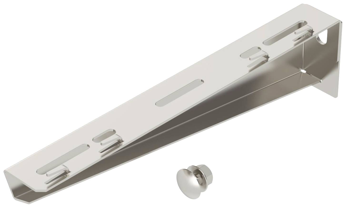 Metallwinkelhalterung in Silber mit einem Schraubelement darunter, geeignet für Wand- oder Regalbefestigung.