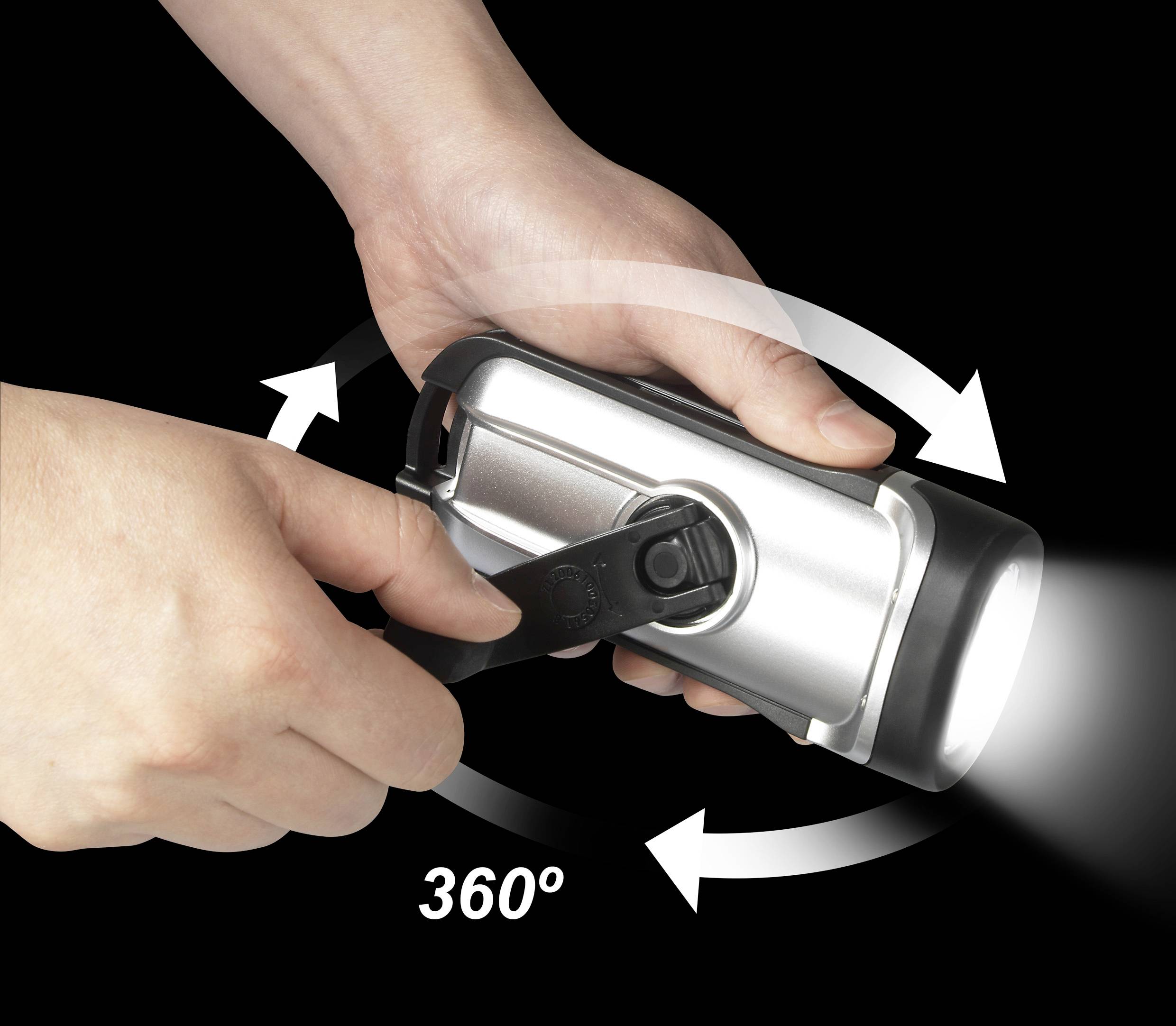 TOOLCRAFT TO-8602005 LED Taschenlampe IPX8 (wasserdicht), mit Notlicht-Funktion solarbetrieben, dynamobetrieben 20lm 176g