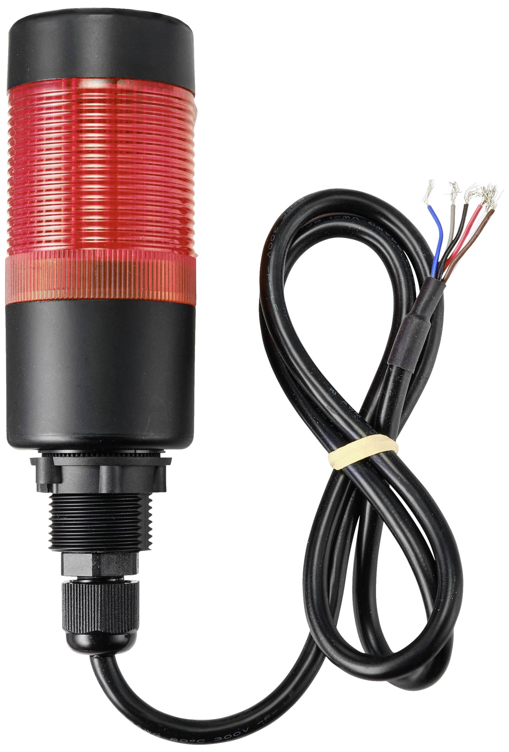 Rundumleuchte mit rotem Licht und schwarzem Kabel mit offenen Enden, geeignet für Warn- oder Signalfunktionen in industriellen Anwendungen.