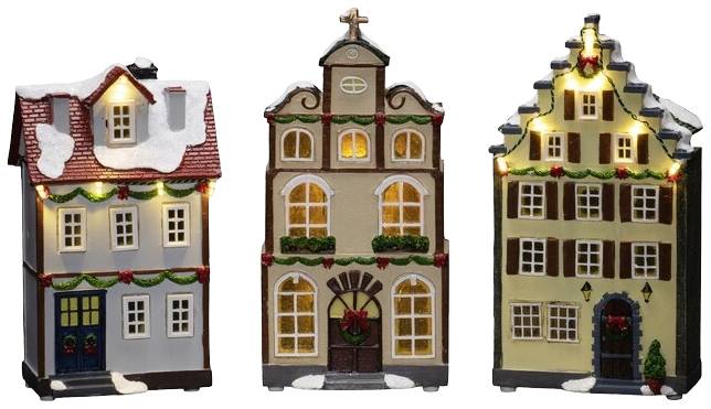 Konstsmide 4308-000 LED-Szenerie Haus 3er Set Bernstein LED Bernstein Timer, mit Schalter