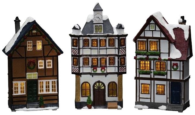 Konstsmide 4309-000 LED-Szenerie Haus 3er Set Bernstein LED Bernstein Timer, mit Schalter