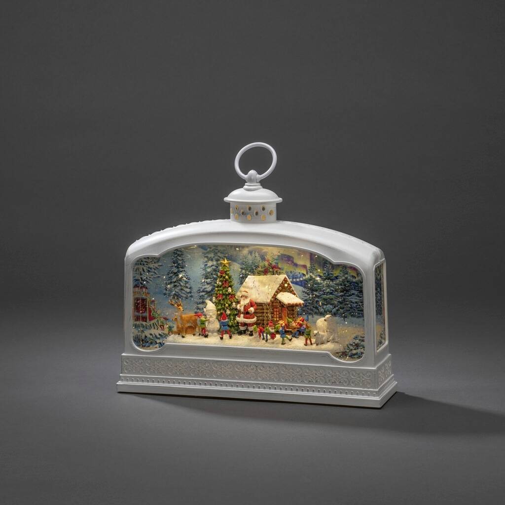 Konstsmide 4290-200 LED-Laterne Weihnachtsmann mit Tieren Warmweiß LED Weiß mit Wasser gefüllt, Ti