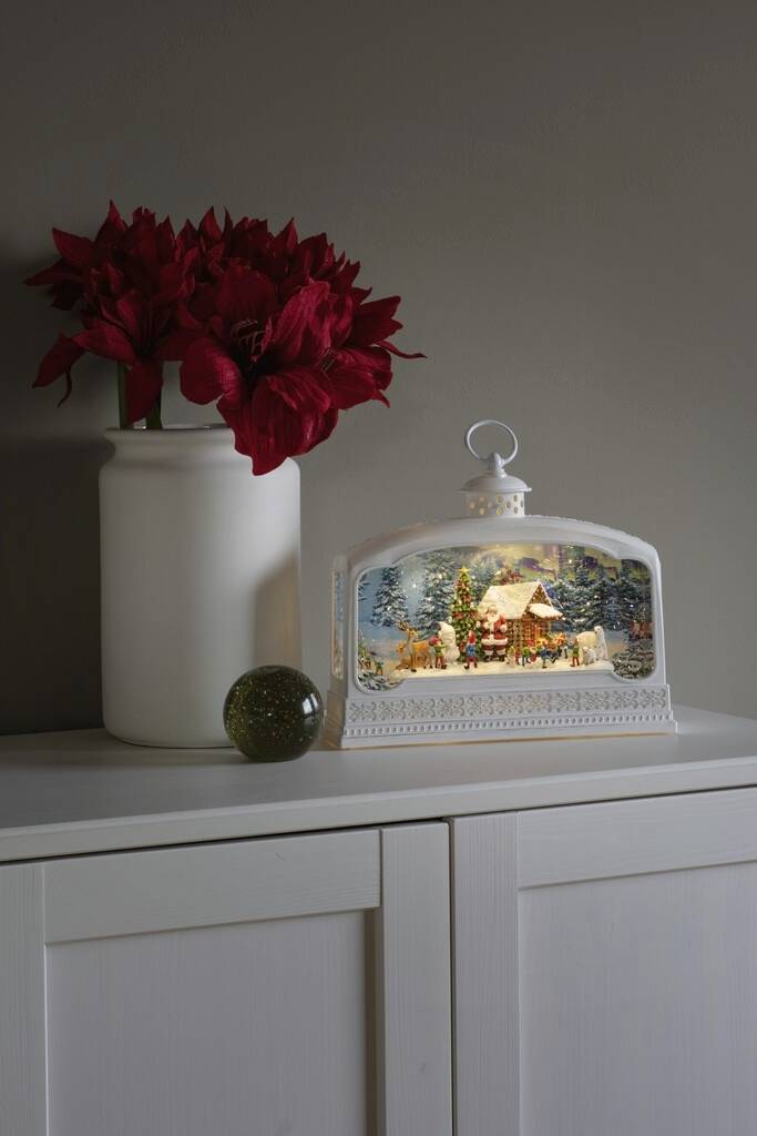 Konstsmide 4290-200 LED-Laterne Weihnachtsmann mit Tieren Warmweiß LED Weiß mit Wasser gefüllt, Timer