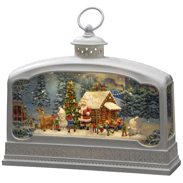 Konstsmide 4290-200 LED-Laterne Weihnachtsmann mit Tieren Warmweiß LED Weiß mit Wasser gefüllt, Timer