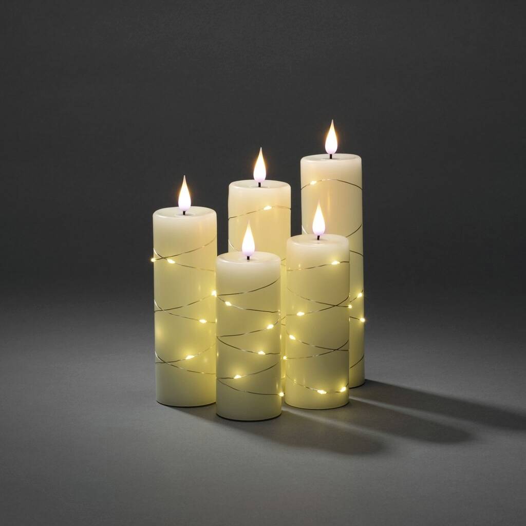Konstsmide 1845-190 LED-Echtwachskerze 5er Set Warmweiß Warmweiß (Ø x H) 55 mm x 200 mm Timer, mit Schalter