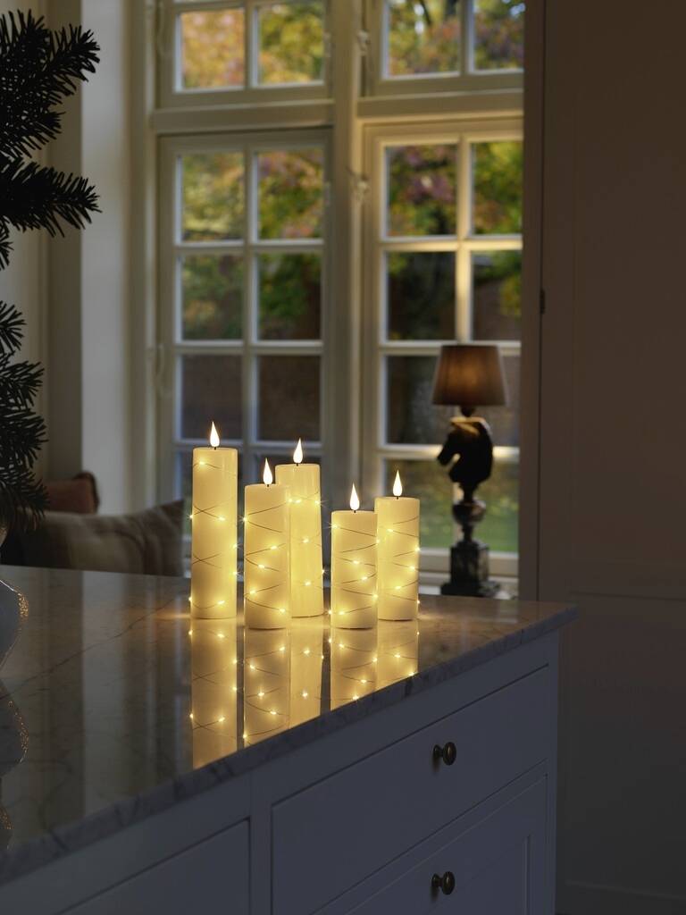 Konstsmide 1845-190 LED-Echtwachskerze 5er Set Warmweiß Warmweiß (Ø x H) 55 mm x 200 mm Timer, mit Schalter