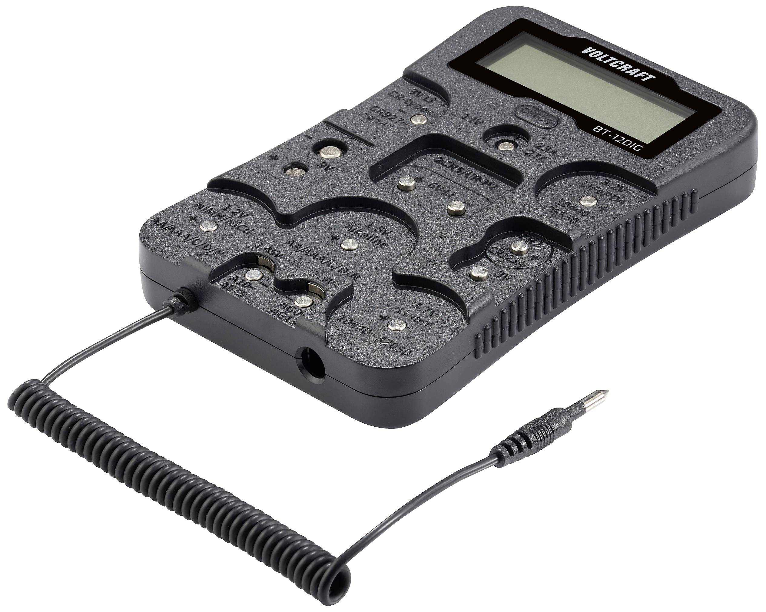 VOLTCRAFT Batterietester BT-12DIG Messbereich (Batterietester) 1,2 V, 1,5 V, 3 V, 3,7 V, 6 V, 9 V, 12V Batterie, Akku VC-14340820