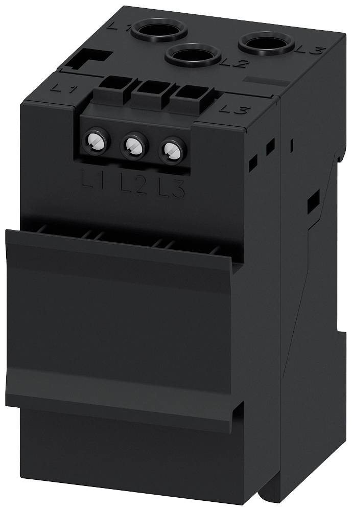 Schwarzer elektrischer Schütz mit drei Anschlüssen oben. Markierungen 'L1', 'L2', 'L3' auf der Vorderseite. Verwendet für Leistungsschaltung.